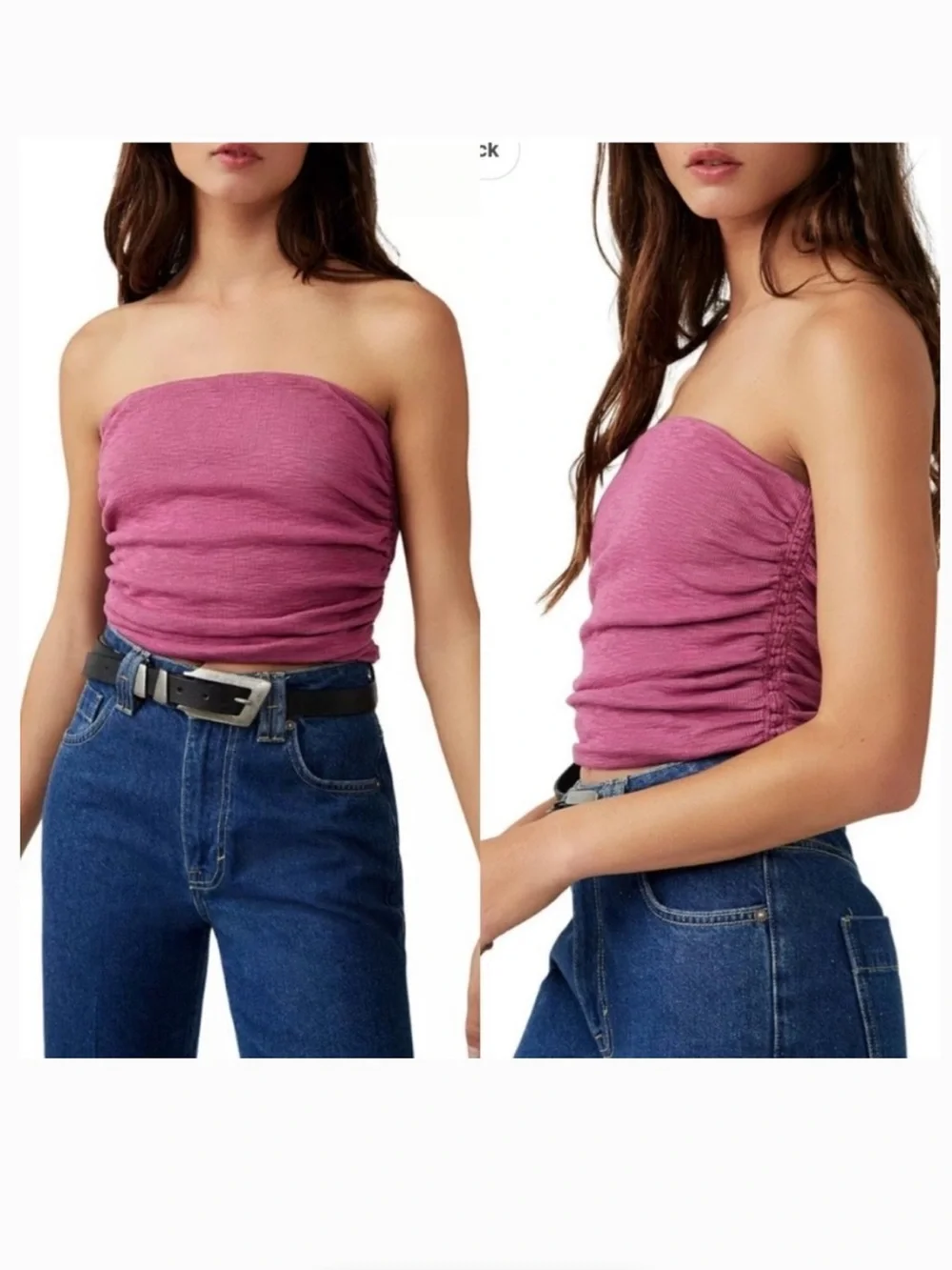 Free People Boulevard Rose Pink Ruched Strapless Cropped Knit Tube Top